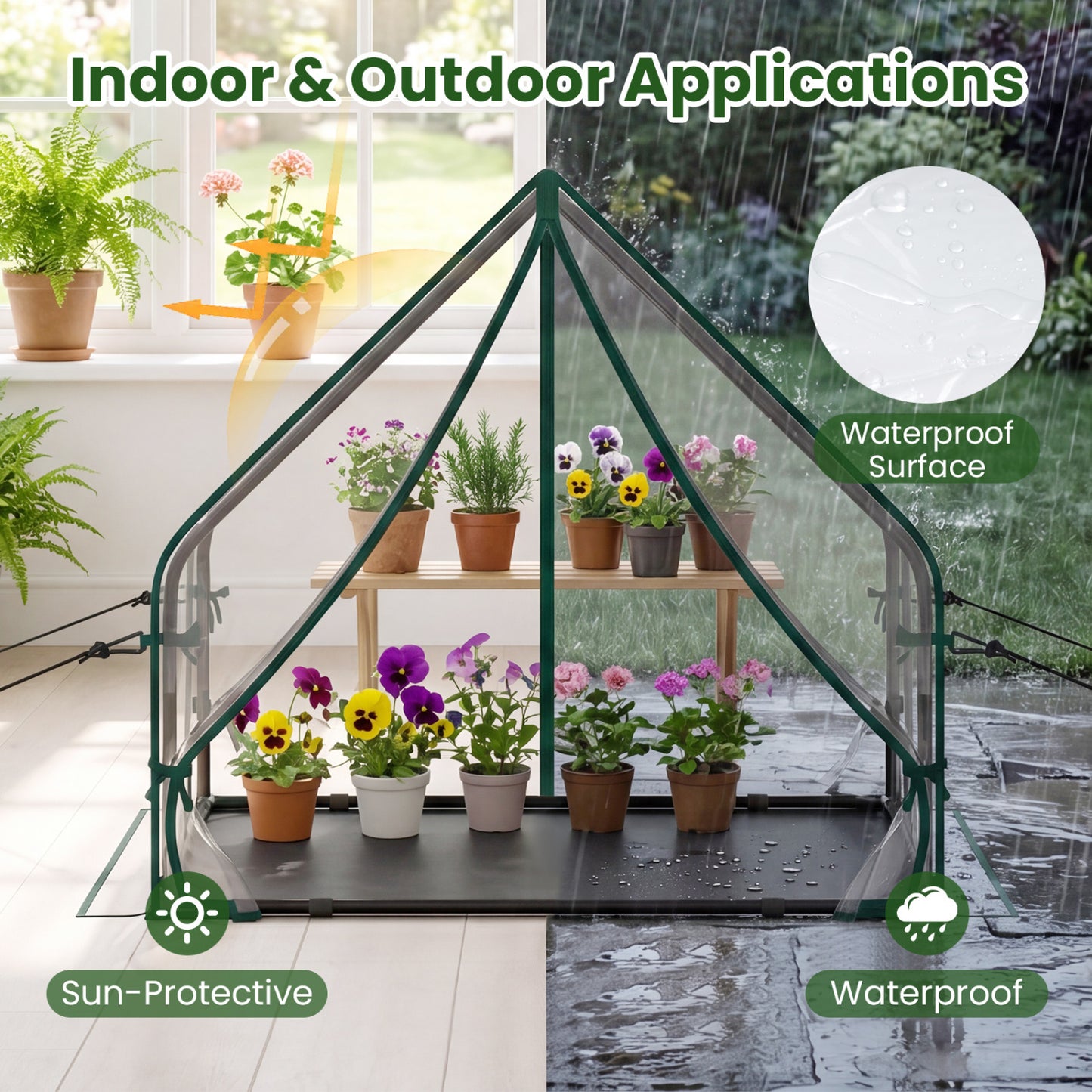 Mini House, Metal Frame, Transparent, Waterproof Bottom, Size S, Green Greenhouses at Gallery Canada