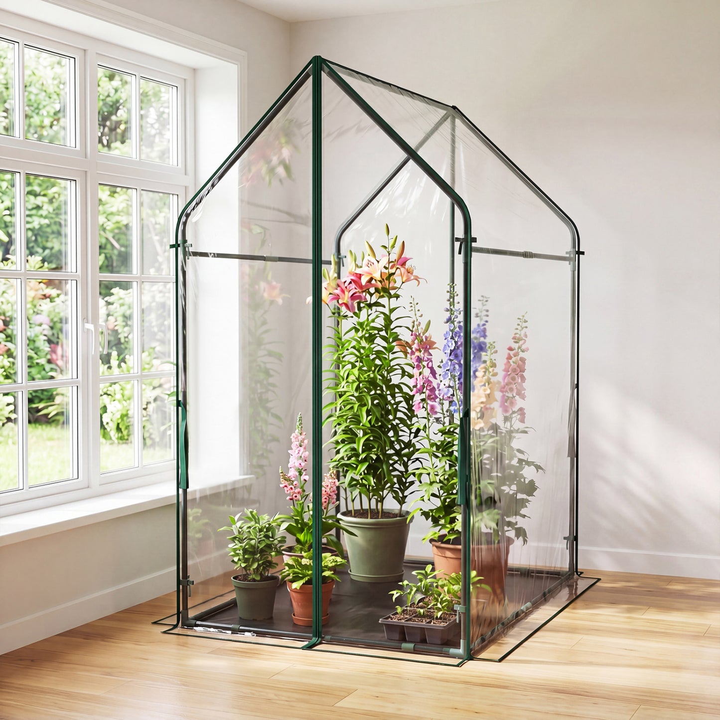 Mini Green House Metal Frame with Waterproof Bottom Mat and Wind Ropes-XL, Transparent Greenhouses at Gallery Canada