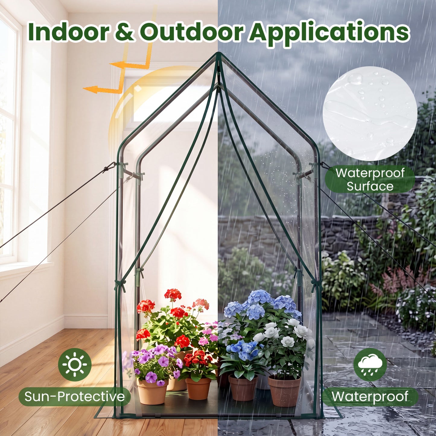 Mini Green House Metal Frame with Waterproof Bottom Mat and Wind Ropes-XL, Transparent Greenhouses at Gallery Canada
