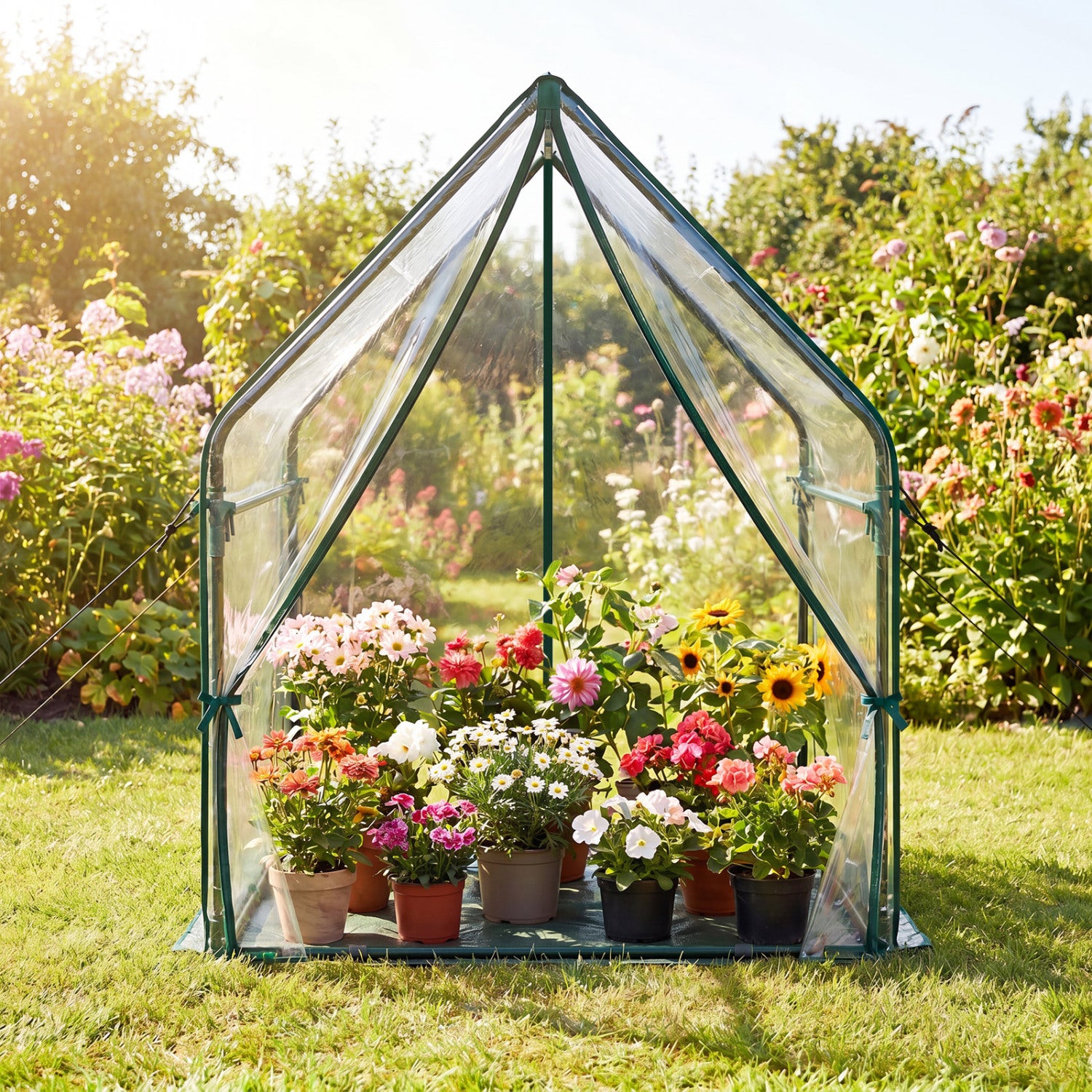 Mini Green House Metal Frame with Waterproof Bottom Mat and Wind Ropes-M, Transparent Greenhouses at Gallery Canada