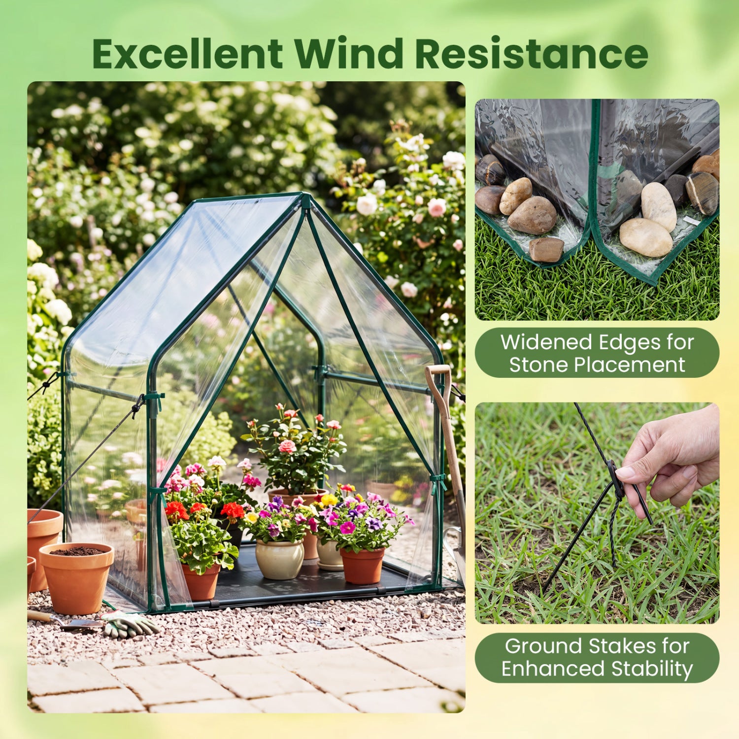 Mini Green House Metal Frame with Waterproof Bottom Mat and Wind Ropes-M, Transparent Greenhouses at Gallery Canada