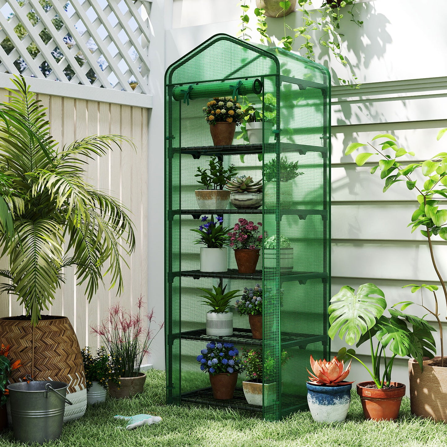 Mini Greenhouse Portable Plant Grow House with 5 Tier Shelves, Green