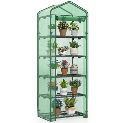 Mini Greenhouse Portable Plant Grow House with 5 Tier Shelves, Green