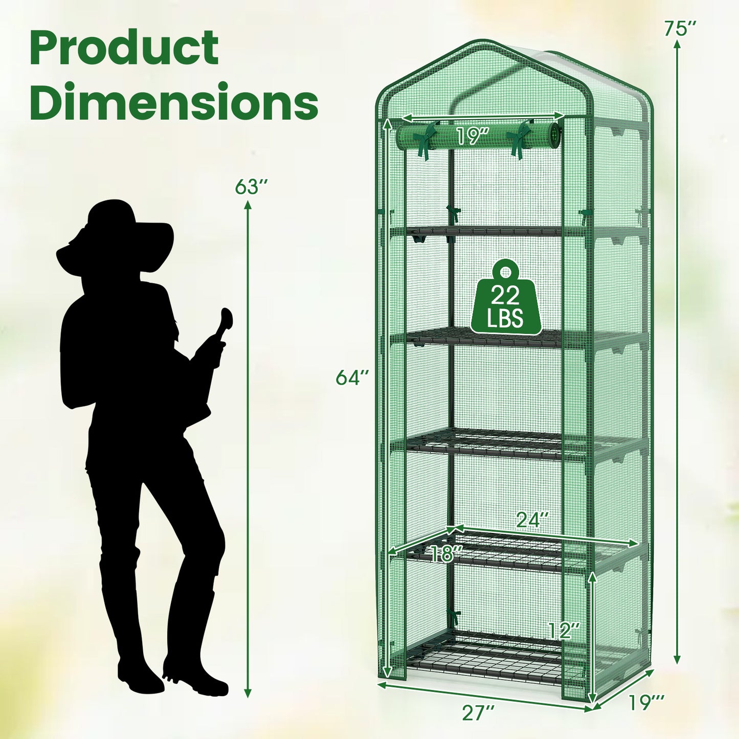 Mini Greenhouse Portable Plant Grow House with 5 Tier Shelves, Green