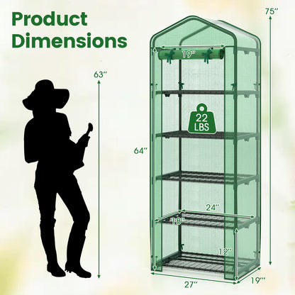 Mini Greenhouse Portable Plant Grow House with 5 Tier Shelves, Green