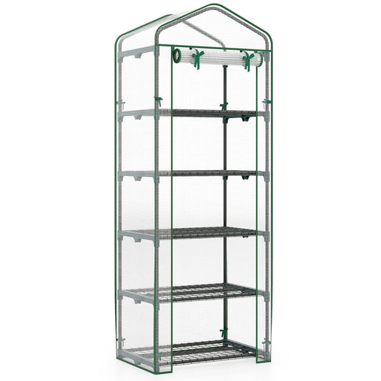Mini Greenhouse Portable Plant Grow House with 5 Tier Shelves, White