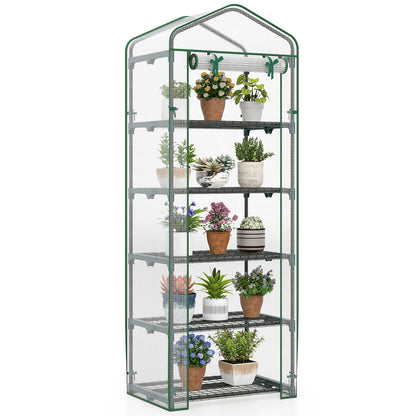 Mini Greenhouse Portable Plant Grow House with 5 Tier Shelves, White