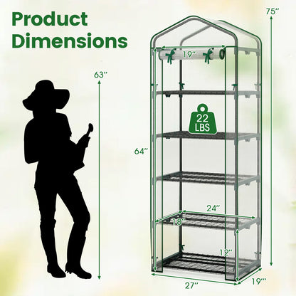 Mini Greenhouse Portable Plant Grow House with 5 Tier Shelves, White