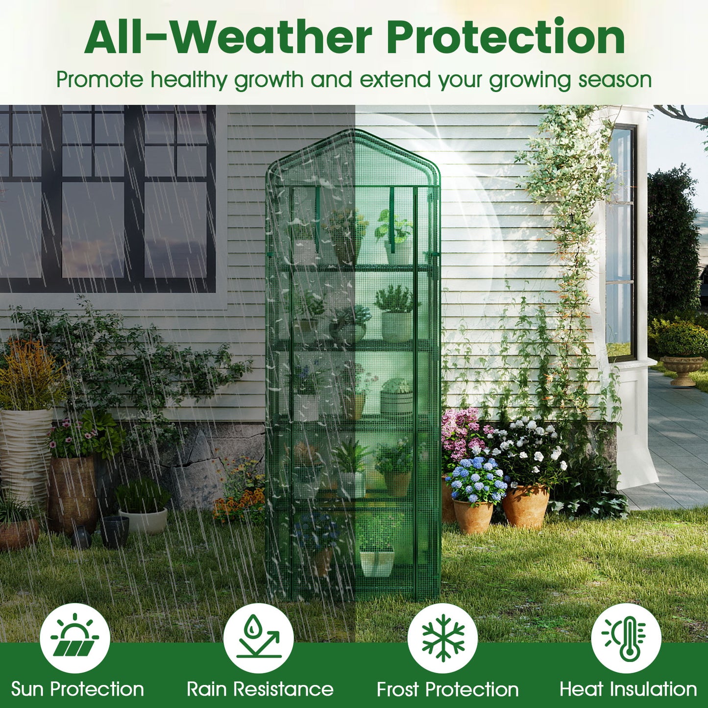 Mini Greenhouse Portable Plant Grow House with 5 Tier Shelves, Green Greenhouses at Gallery Canada