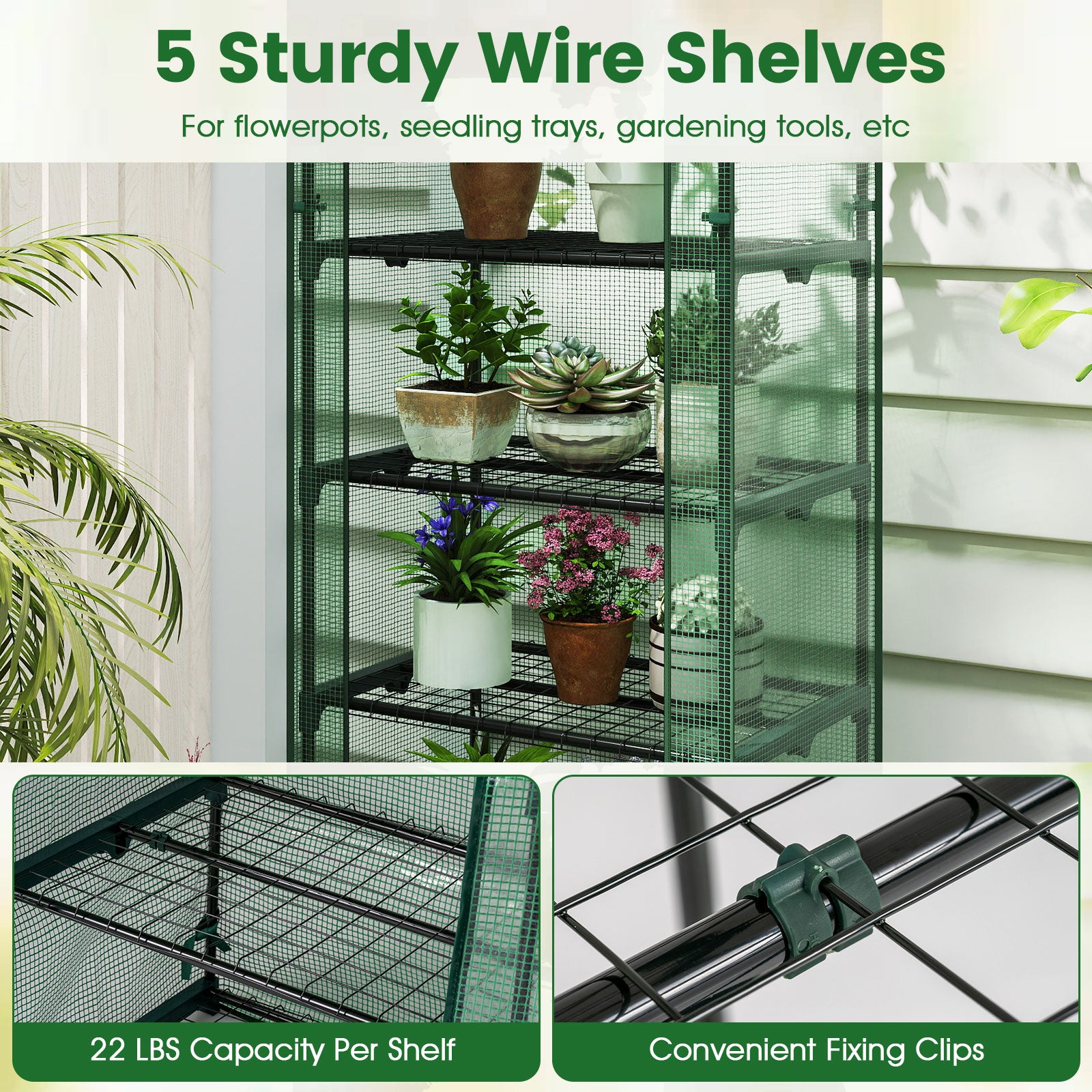 Mini Greenhouse Portable Plant Grow House with 5 Tier Shelves, Green Greenhouses at Gallery Canada