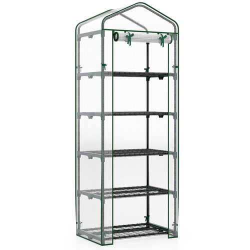 Mini Greenhouse Portable Plant Grow House with 5 Tier Shelves, White