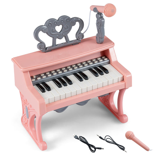 Mini Keyboard Piano 25 Keys, With Music Stand And Microphone, Pink Pianos & Keyboards Pink at Gallery Canada
