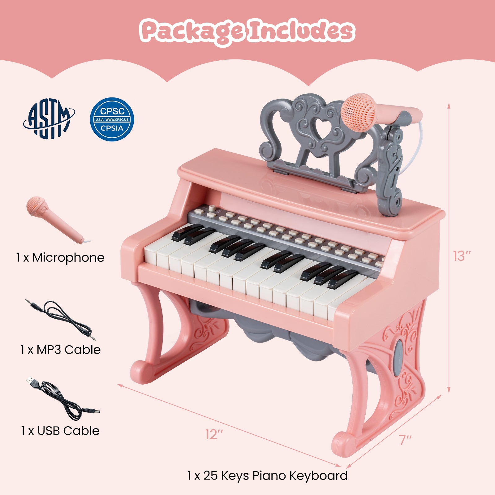 Mini Keyboard Piano 25 Keys, With Music Stand And Microphone, Pink Pianos & Keyboards at Gallery Canada