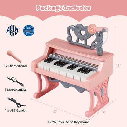 Mini Keyboard Piano 25 Keys, With Music Stand And Microphone, Pink Pianos & Keyboards at Gallery Canada