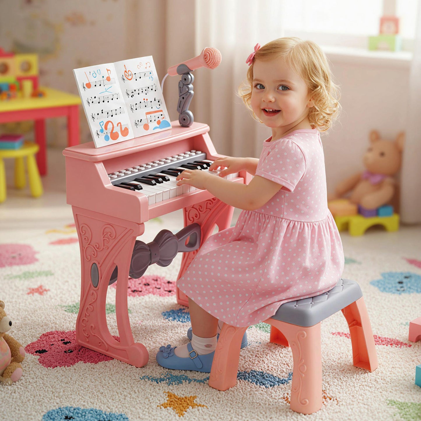 25 Keys Mini Keyboard Piano With Stool, For Kids 3+ Years, Pink Pianos & Keyboards at Gallery Canada