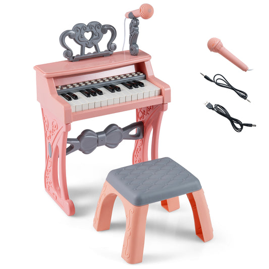 25 Keys Mini Keyboard Piano With Stool, For Kids 3+ Years, Pink Pianos & Keyboards Pink at Gallery Canada