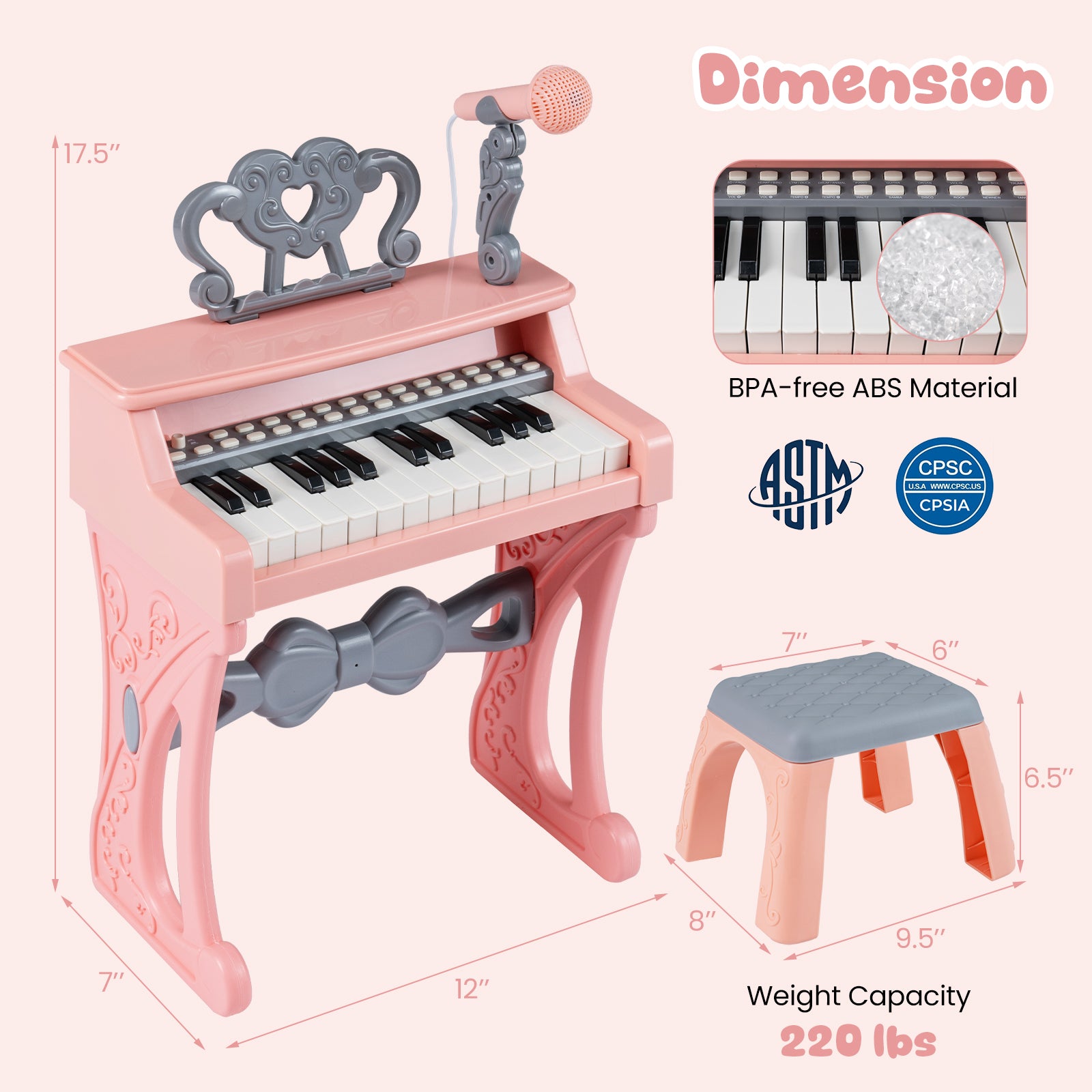 25 Keys Mini Keyboard Piano With Stool, For Kids 3+ Years, Pink Pianos & Keyboards at Gallery Canada