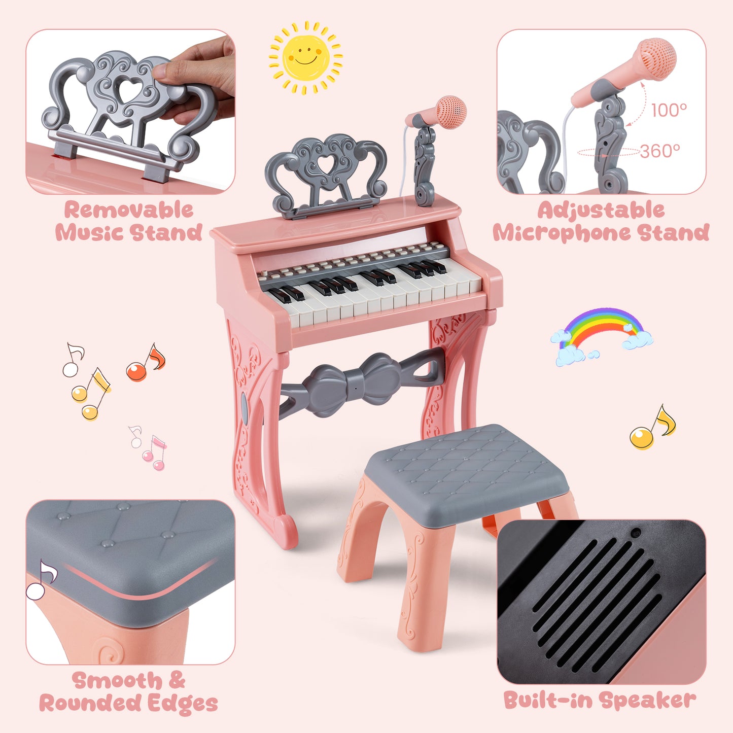 25 Keys Mini Keyboard Piano With Stool, For Kids 3+ Years, Pink Pianos & Keyboards at Gallery Canada