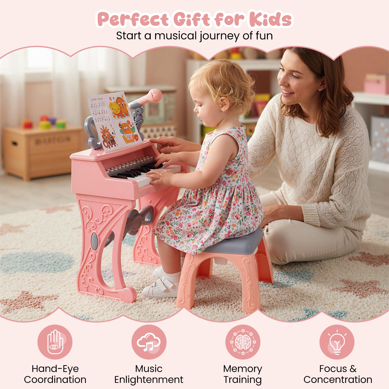 25 Keys Mini Keyboard Piano With Stool, For Kids 3+ Years, Pink Pianos & Keyboards at Gallery Canada