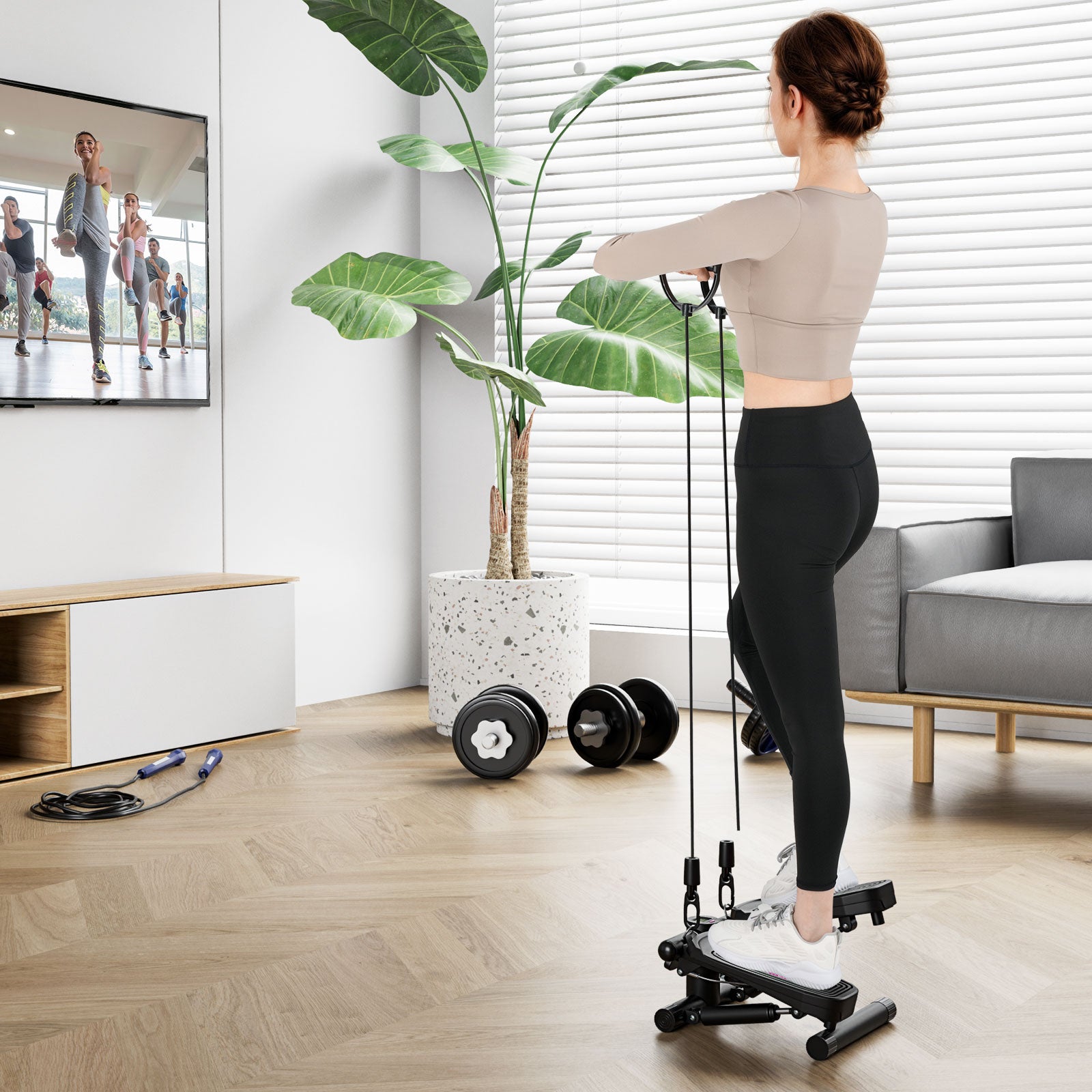 Mini Stepper with Resistance Bands and Adjustable Height for Exercise at Home, Black Sport Equipments at Gallery Canada