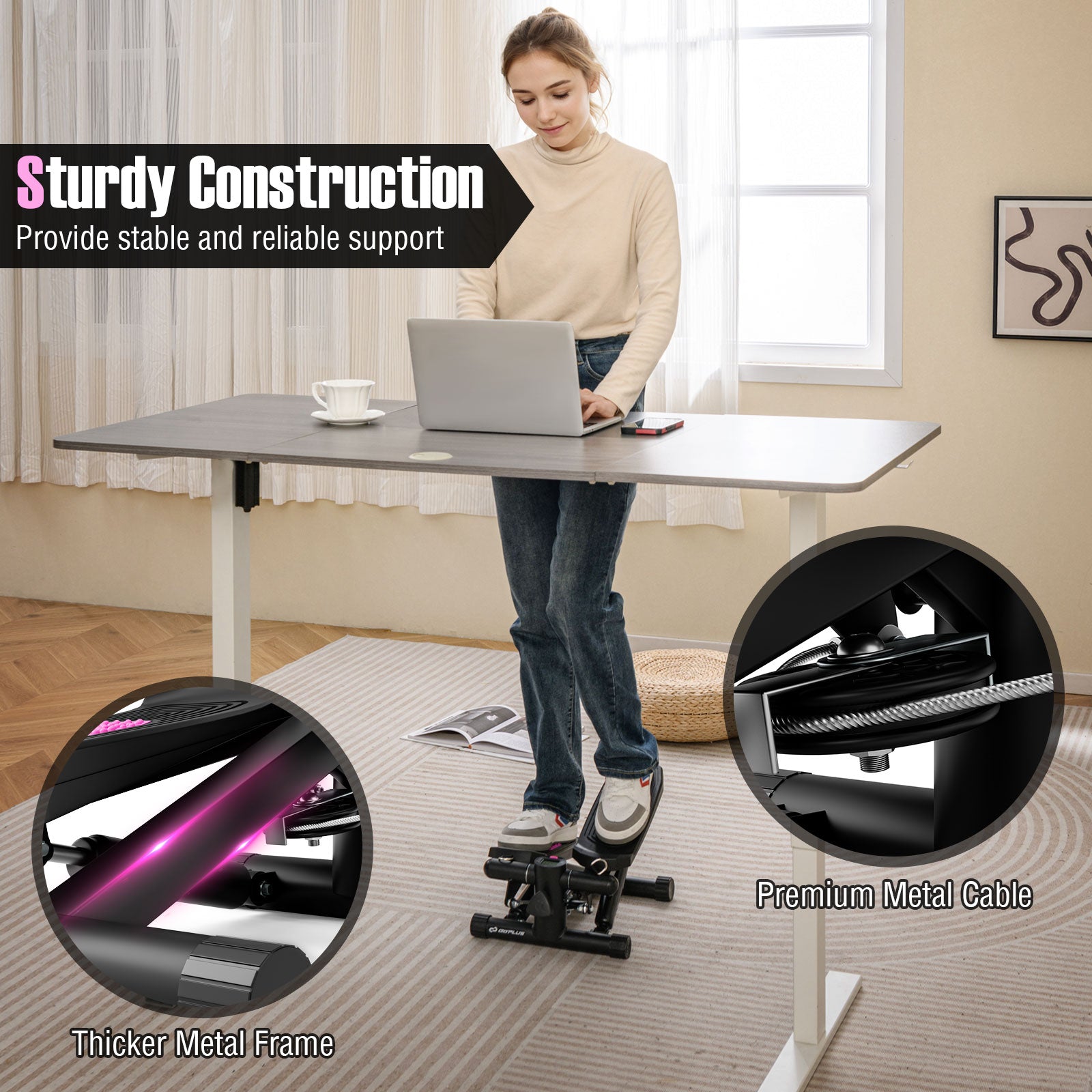 Mini Stepper with Resistance Bands and Adjustable Height for Exercise at Home, Black Sport Equipments at Gallery Canada