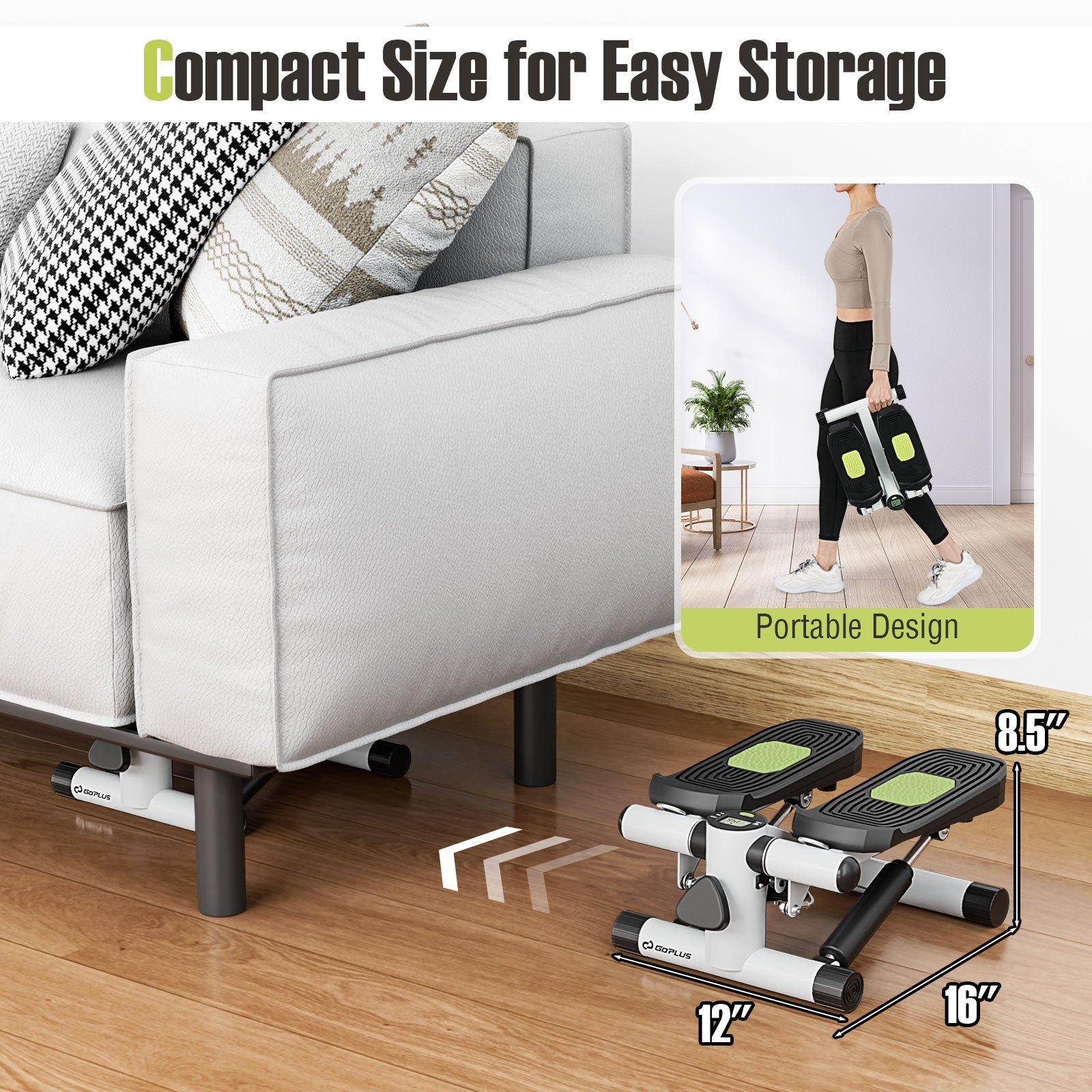 Mini Stepper with Resistance Bands and Adjustable Height for Exercise at Home, White Sport Equipments at Gallery Canada