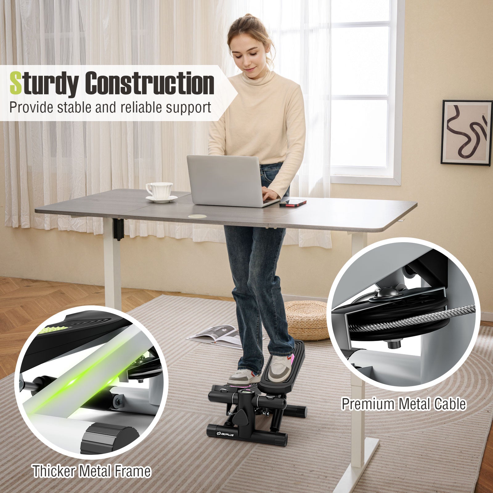 Mini Stepper with Resistance Bands and Adjustable Height for Exercise at Home, White Sport Equipments at Gallery Canada