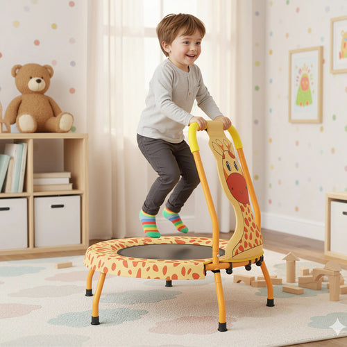 Mini Trampoline For Toddlers, Foam Padded Handle, Safety Cover, Orange