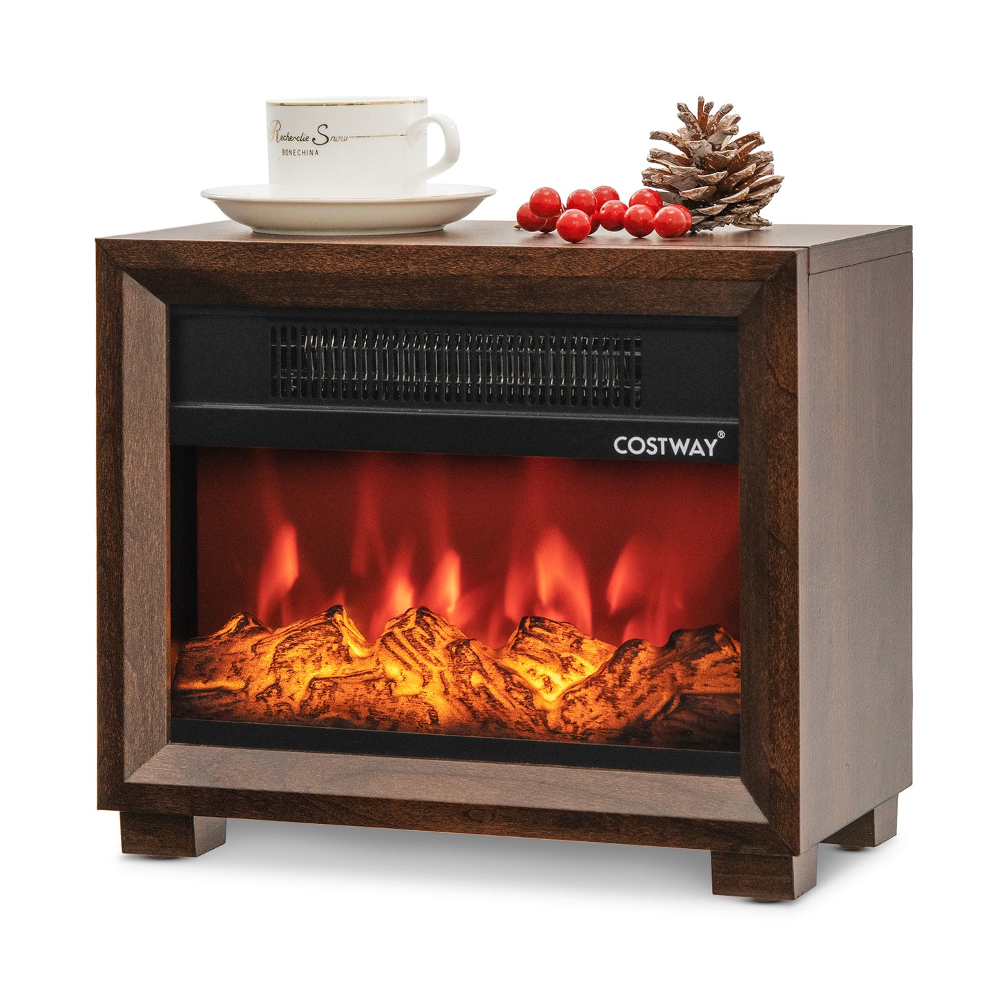 Mini Wooden Space Tabletop Fireplace with Realistic Flame Effect, Brown Fireplaces Brown at Gallery Canada