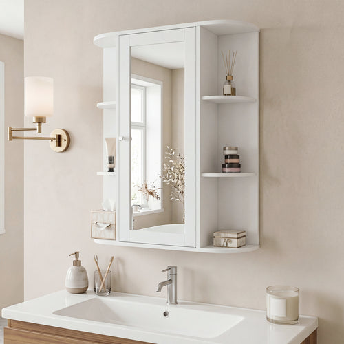 Wall Mount Bathroom Cabinet, Single Door Shelves, White
