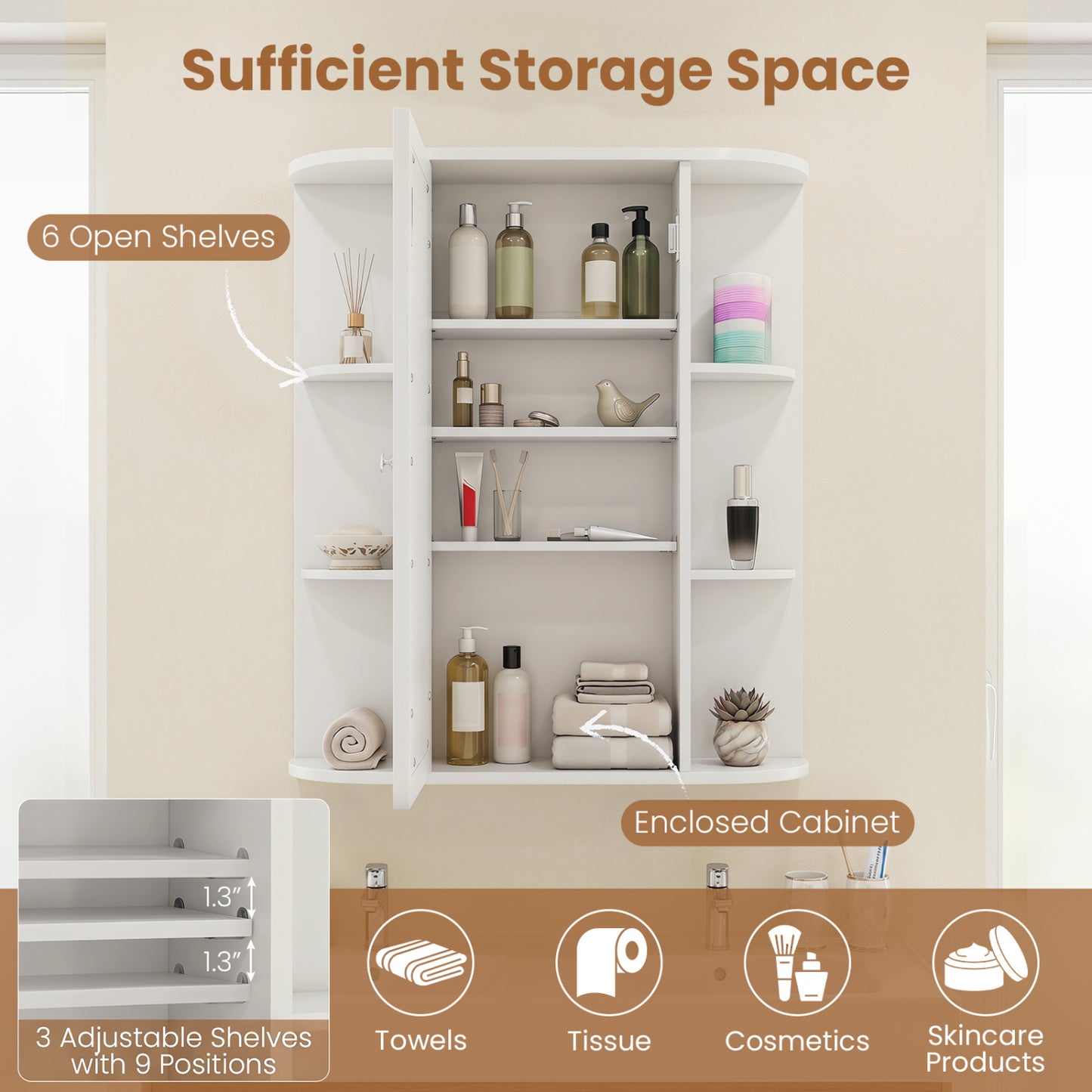Wall Mount Bathroom Cabinet, Single Door Shelves, White Wall Cabinets at Gallery Canada