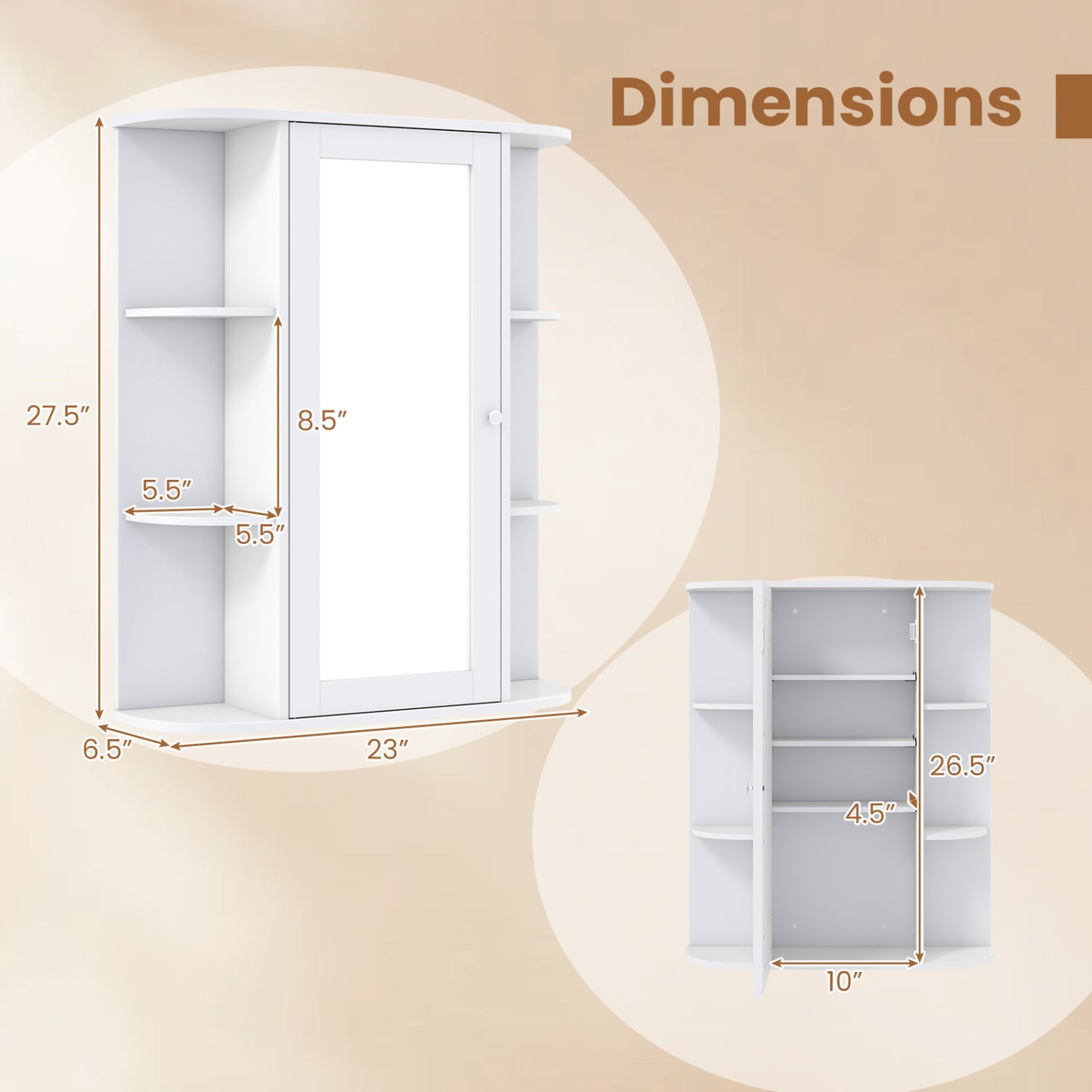Wall Mount Bathroom Cabinet, Single Door Shelves, White Wall Cabinets at Gallery Canada