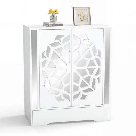 Mirrored Shoe Cabinet, 4-Tier Organizer With Large Drawer, White Shoe Racks & Storage Benches White at Gallery Canada