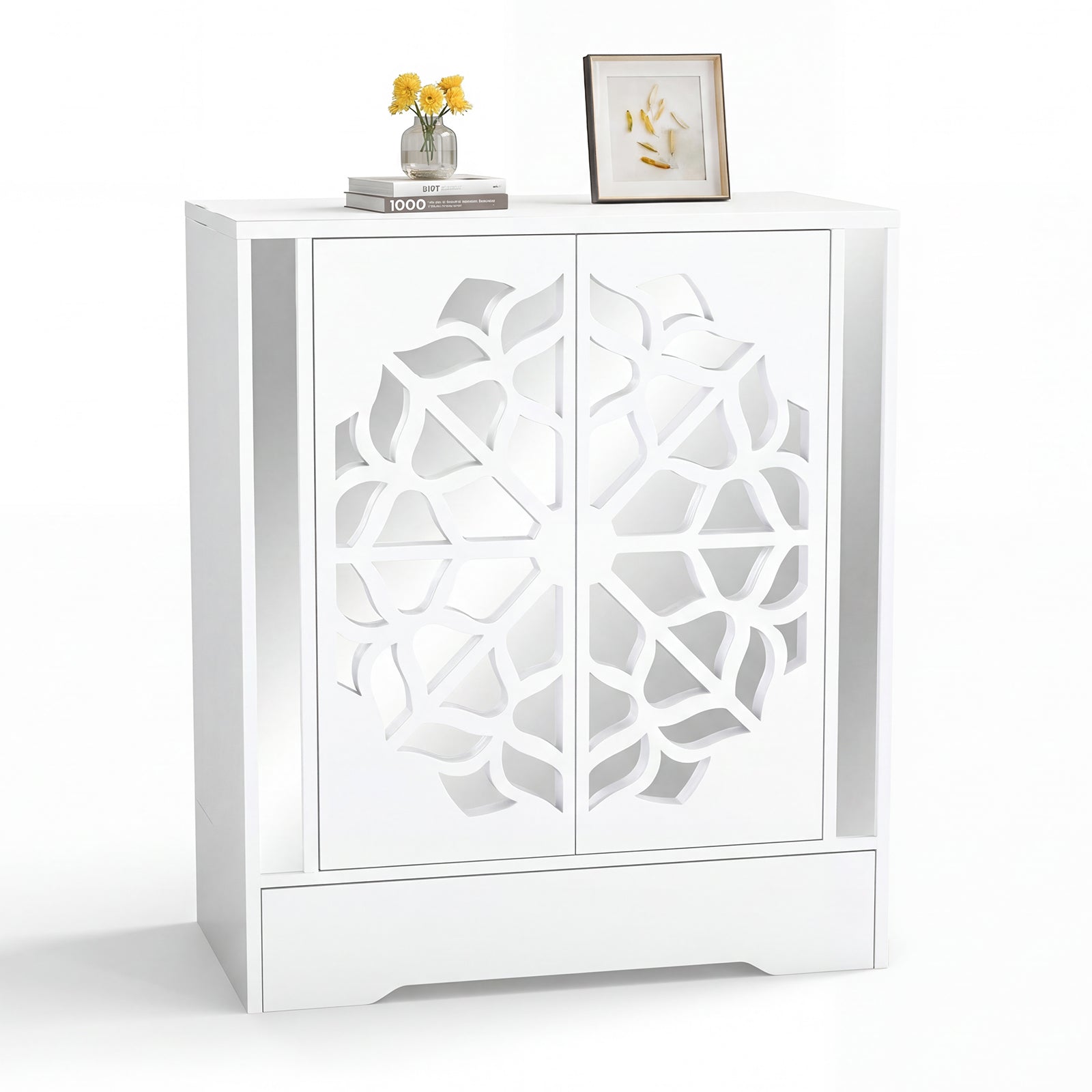 Mirrored Shoe Cabinet, 4-Tier Organizer With Large Drawer, White Shoe Racks & Storage Benches at Gallery Canada