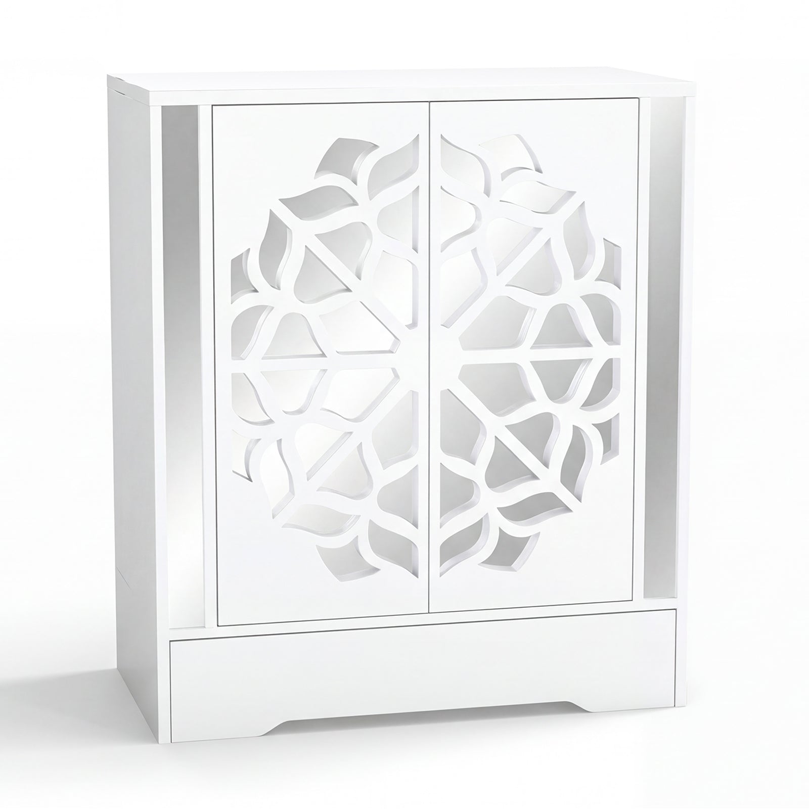 Mirrored Shoe Cabinet, 4-Tier Organizer With Large Drawer, White Shoe Racks & Storage Benches at Gallery Canada