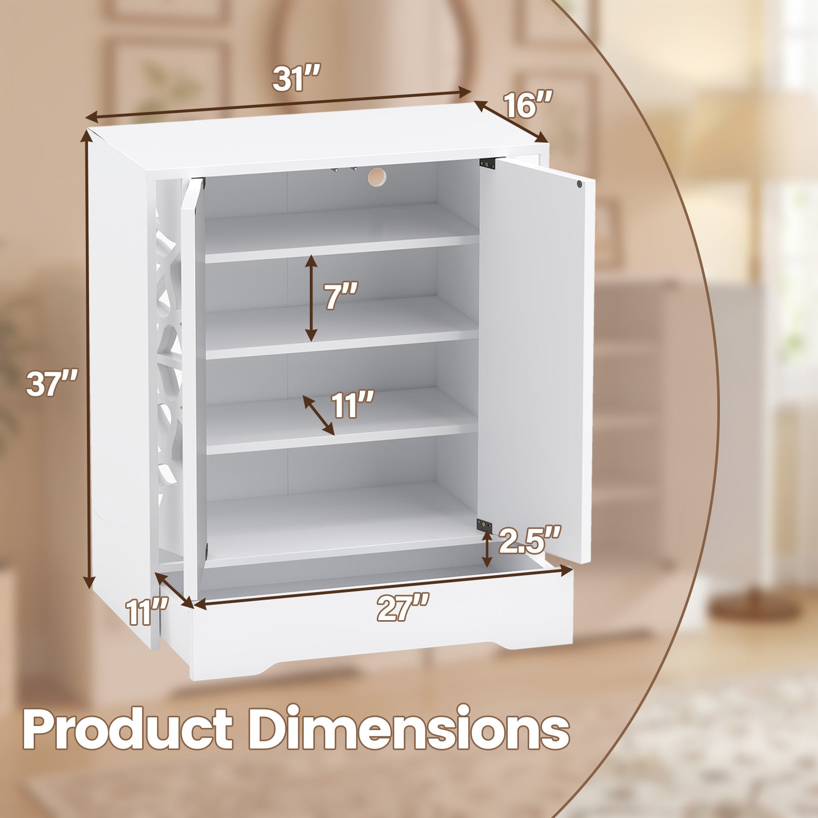 Mirrored Shoe Cabinet, 4-Tier Organizer With Large Drawer, White Shoe Racks & Storage Benches at Gallery Canada