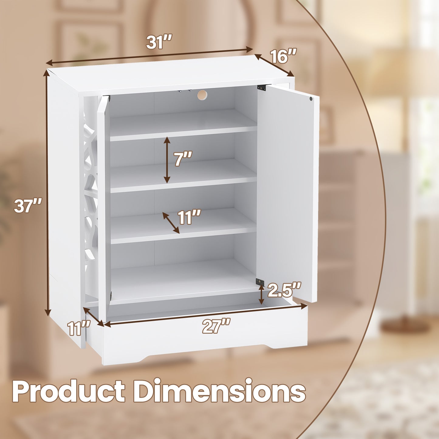Mirrored Shoe Cabinet, 4-Tier Organizer With Large Drawer, White Shoe Racks & Storage Benches at Gallery Canada