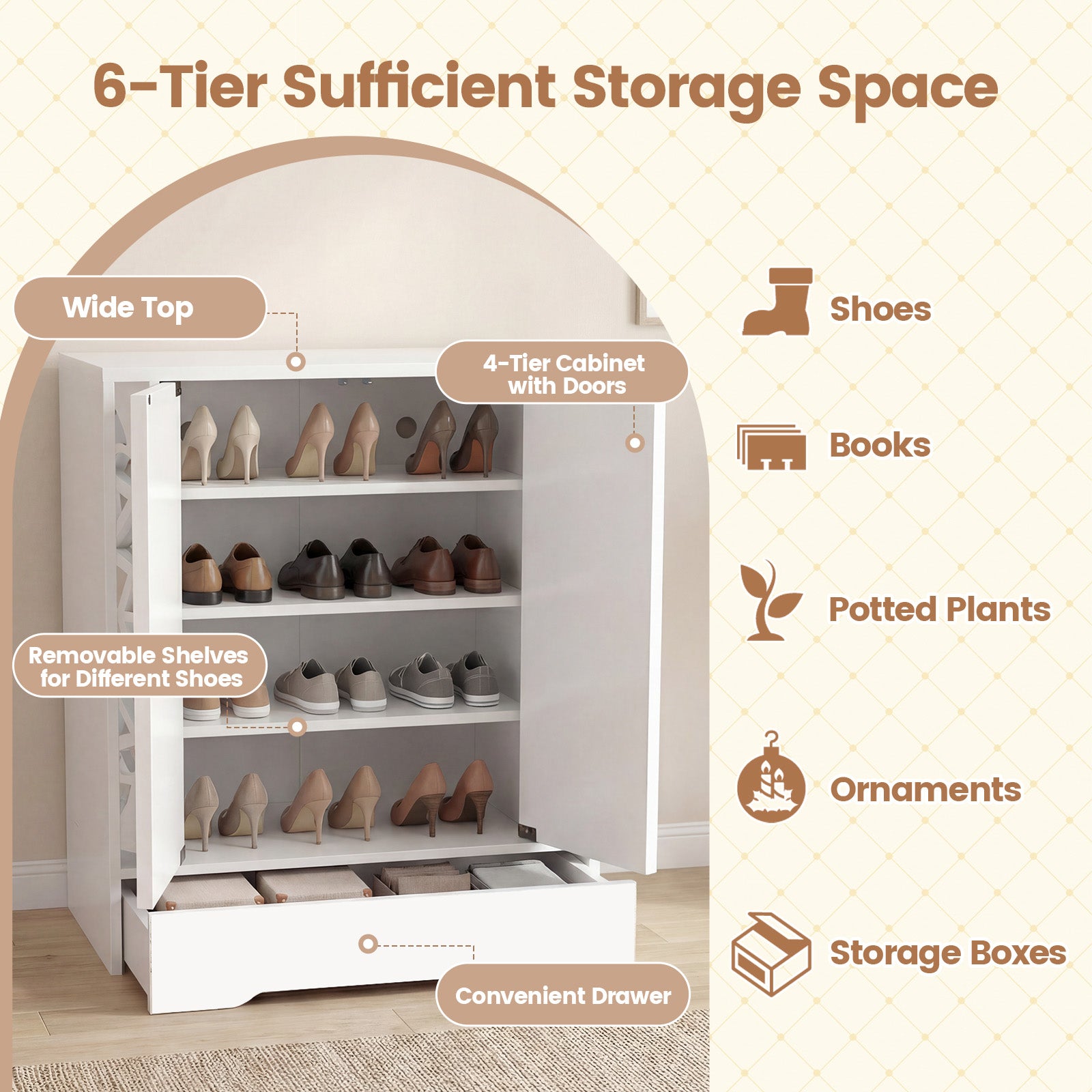 Mirrored Shoe Cabinet, 4-Tier Organizer With Large Drawer, White Shoe Racks & Storage Benches at Gallery Canada