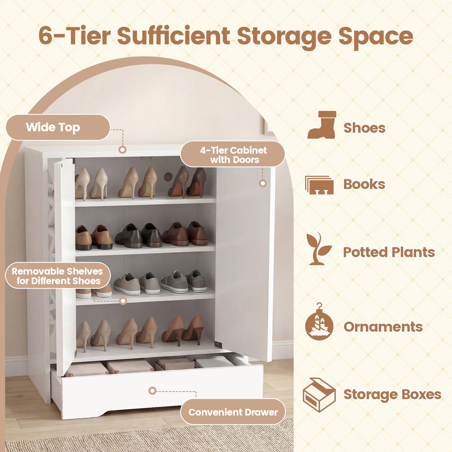 Mirrored Shoe Cabinet, 4-Tier Organizer With Large Drawer, White Shoe Racks & Storage Benches at Gallery Canada