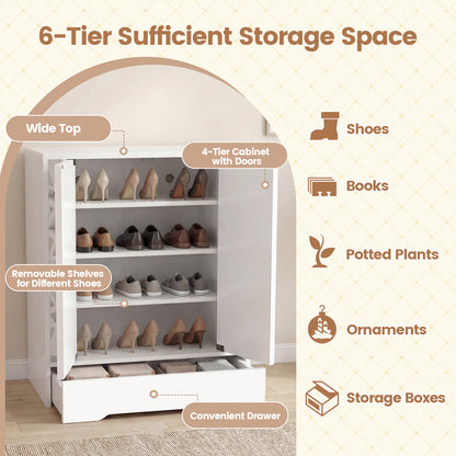 Mirrored Shoe Cabinet, 4-Tier Organizer With Large Drawer, White Shoe Racks & Storage Benches at Gallery Canada