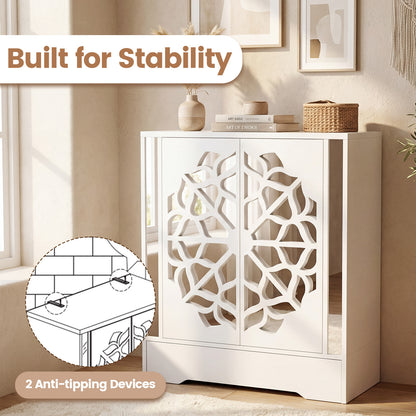 Mirrored Shoe Cabinet, 4-Tier Organizer With Large Drawer, White Shoe Racks & Storage Benches at Gallery Canada