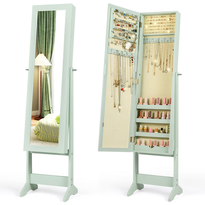 Mirrored Standing Jewelry Cabinet Storage Box, Green Jewelry Armoires Green at Gallery Canada