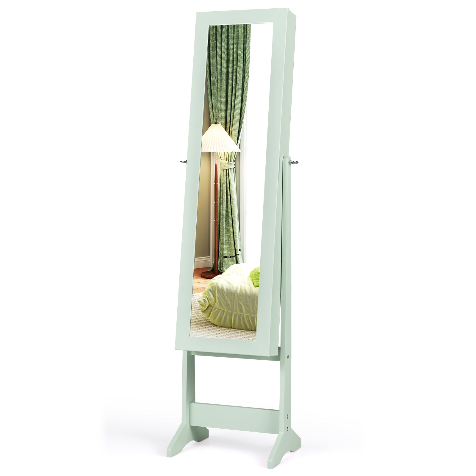 Mirrored Standing Jewelry Cabinet Storage Box, Green Jewelry Armoires at Gallery Canada