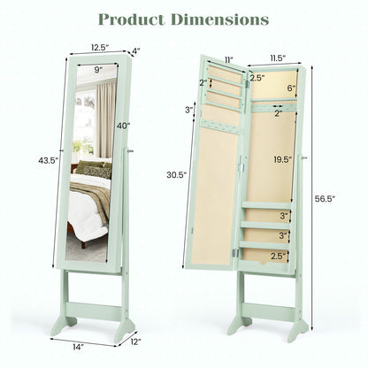 Mirrored Standing Jewelry Cabinet Storage Box, Green Jewelry Armoires at Gallery Canada