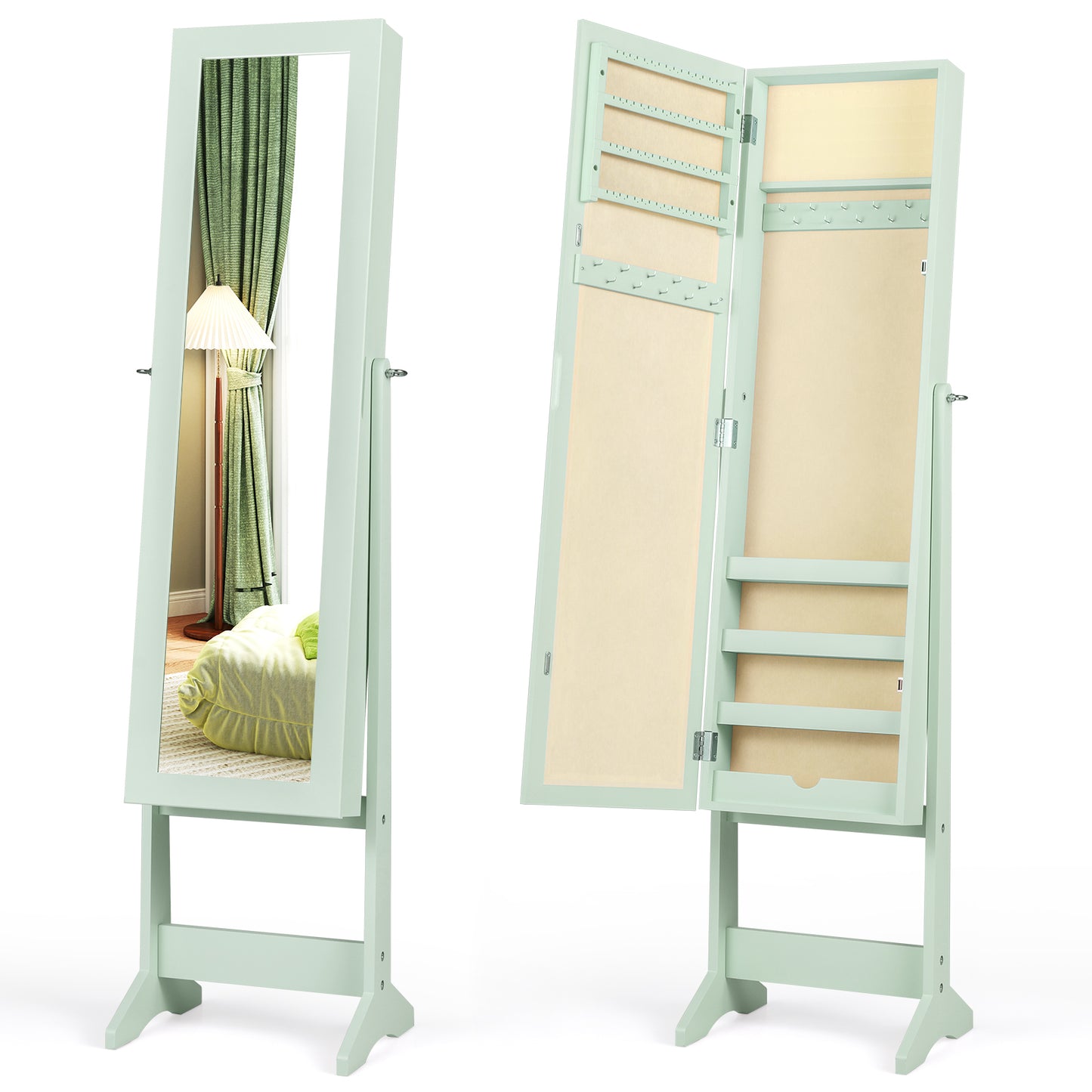Mirrored Standing Jewelry Cabinet Storage Box, Green Jewelry Armoires at Gallery Canada