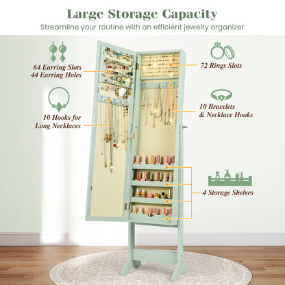 Mirrored Standing Jewelry Cabinet Storage Box, Green Jewelry Armoires at Gallery Canada