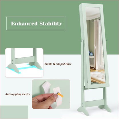 Mirrored Standing Jewelry Cabinet Storage Box, Green Jewelry Armoires at Gallery Canada