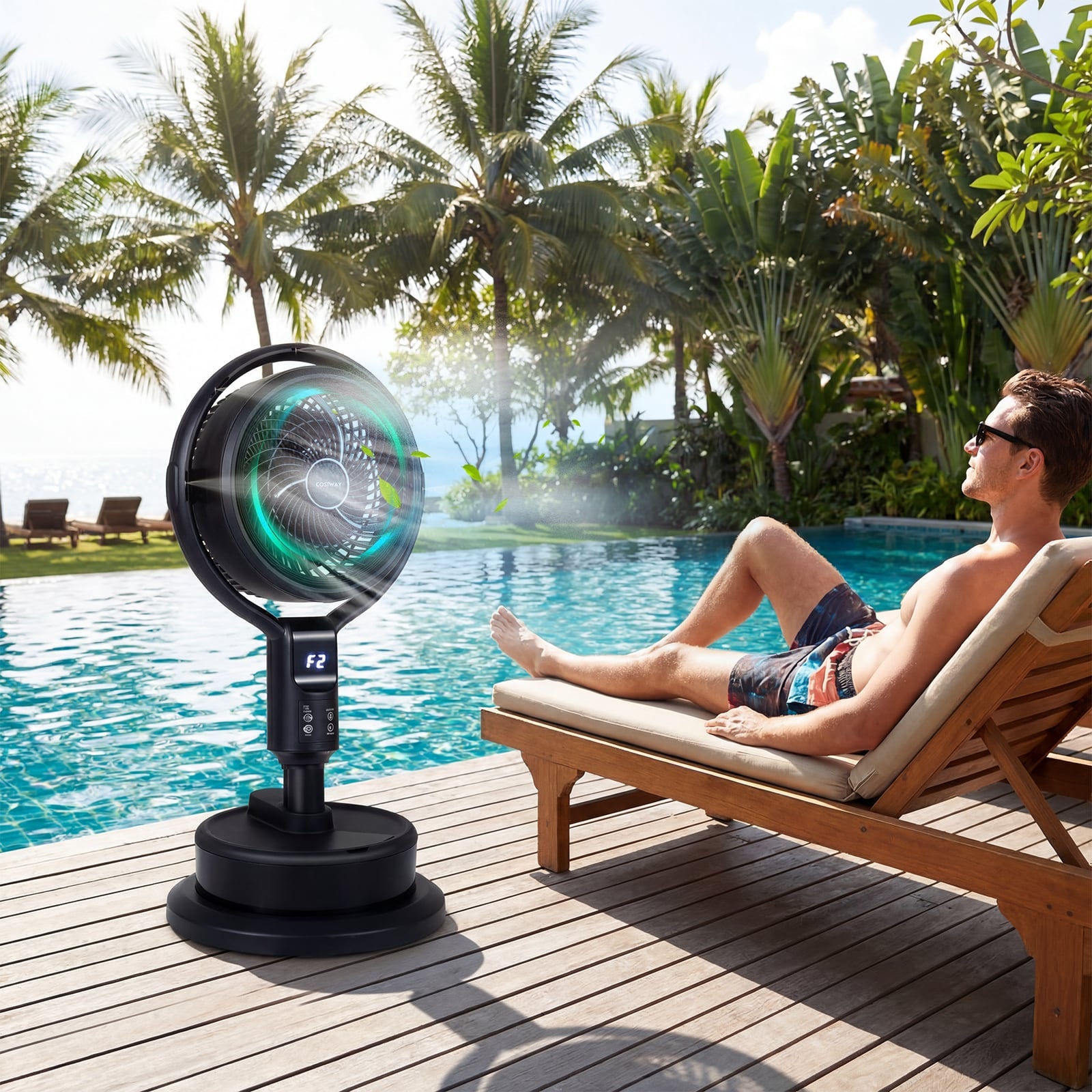 Misting Pedestal Fan, 8 Speeds, 90° Auto Oscillation, Black Fans at Gallery Canada