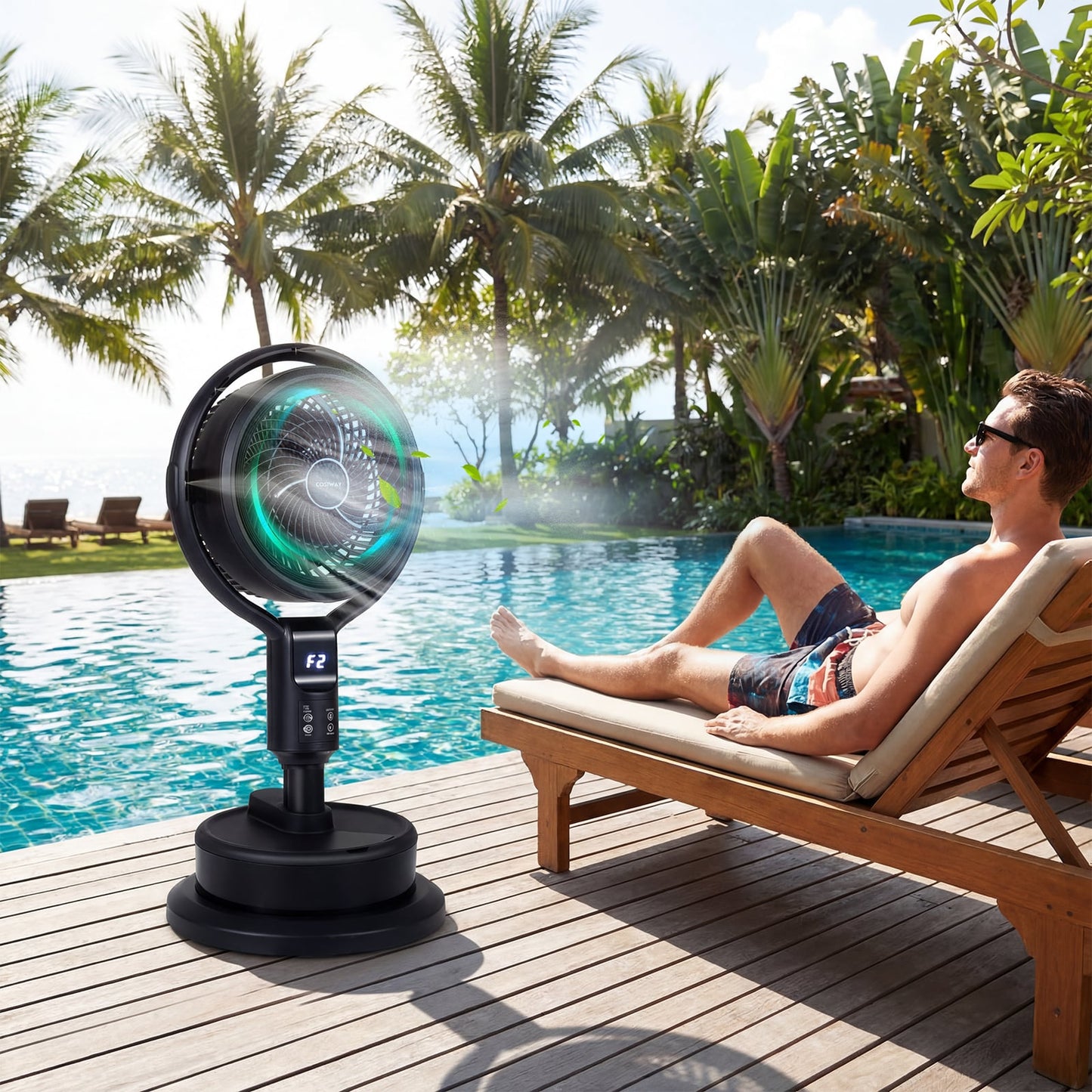 Misting Pedestal Fan, 8 Speeds, 90° Auto Oscillation, Black Fans at Gallery Canada
