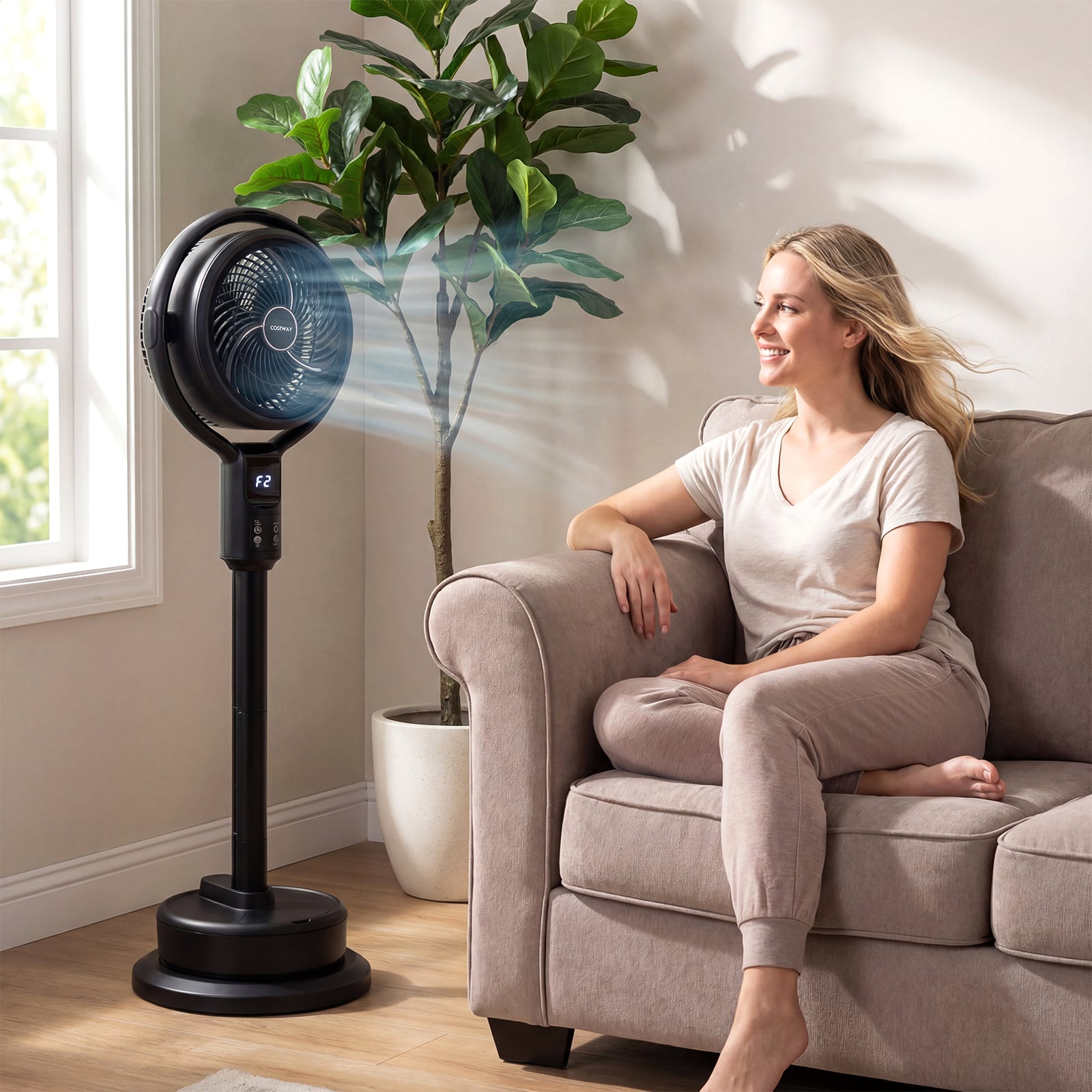 Misting Pedestal Fan, 8 Speeds, 90° Auto Oscillation, Black Fans at Gallery Canada
